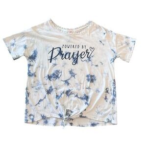 Kandy kiss girls XL Powered by prayer blue tie dye tee shirt top short sleeve